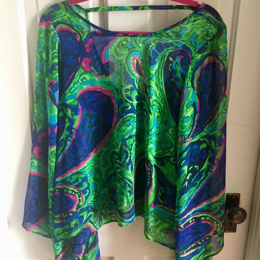 SMYM vibrant colorful blouse with bell sleeves